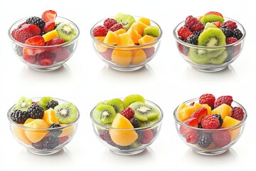 Berry and fruit mix on white background