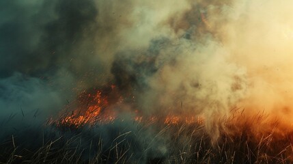 Obraz premium A Field Consumed by Smoke and Fire