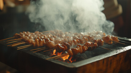 炭火と共に焼く手焼き焼き鳥