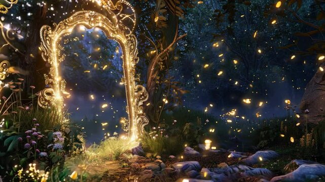 Mystical mirror in enchanting forest