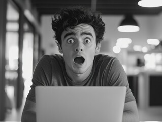 Surprised Man Looking at Computer