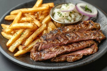 Greek lamb gyros served with fries and onions