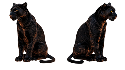 Isolated Black Panthers Collection on Transparent Background Generative AI