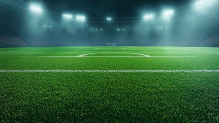 Obraz premium Explore the thrill of a nighttime soccer match in an empty stadium
