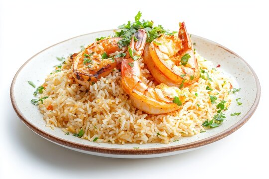 Kachchi chicken prawn Dhaka style biriyani and plain polau made with aromatic or chinigura rice on a white background