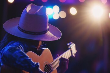 Obraz premium Live country music festival featuring acoustic guitar with a cowboy theme