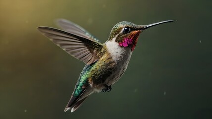 Fototapeta premium Hummingbird in flight with iridescent green, blue, and purple wings