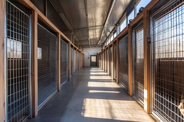 Obraz premium Outdoor shelter for stray dogs in enclosures