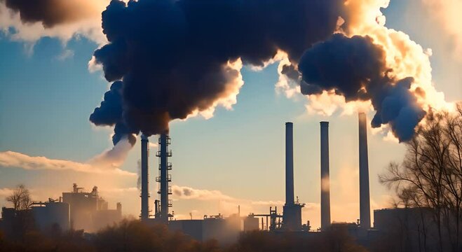 Factory pipe polluting air time lapse environmental problems Industrial factory pollution smokestack exhaust gases Industry zone thick smoke Climate change ecology atmosphere gas ozone layer 4K