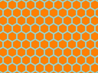 Seamless honeycomb pattern, orange and light blue hexagons, geometric background.