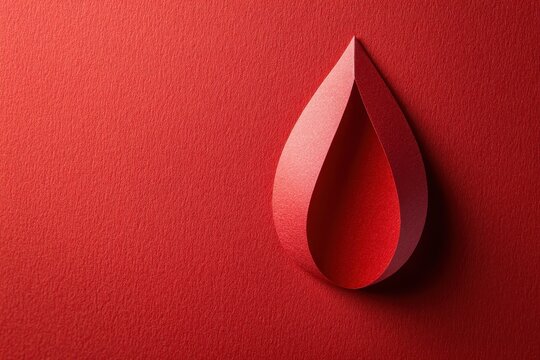 Paper blood droplet on red background representing hematologic disorders like anemia and leukemia