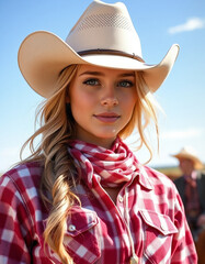 portrait of a cute teenage cowgirl. generative ai