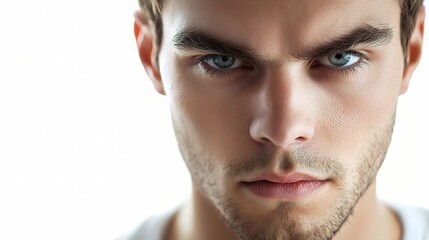 Fototapeta premium Young Man with Serious Expression in Close-Up Portrait
