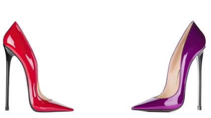 Red and Purple Stiletto Heels on Clear Background Generative AI
