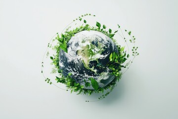 A Globe of Earth Encircled by Green Foliage