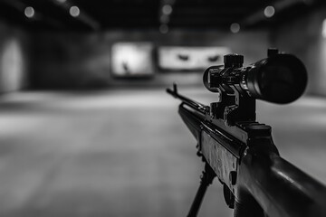 Rifle placed at firing range marked