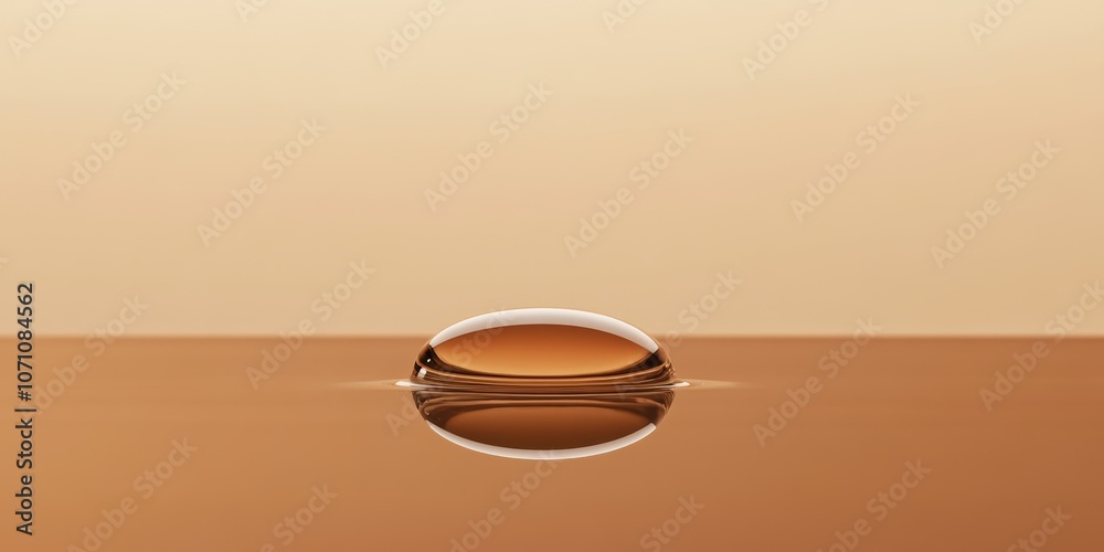 Wall mural a macro shot of a single water droplet resting on a flat, smooth surface with delicate reflections, 