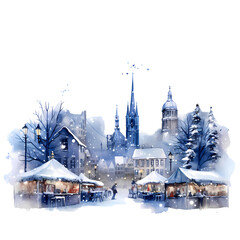Bustling Christmas Marketplace in Watercolor – Perfect for Christmas Invites, Cards, Sublimation Designs, and Wall Art