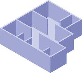Purple isometric empty apartment with walls and rooms, representing real estate business and construction