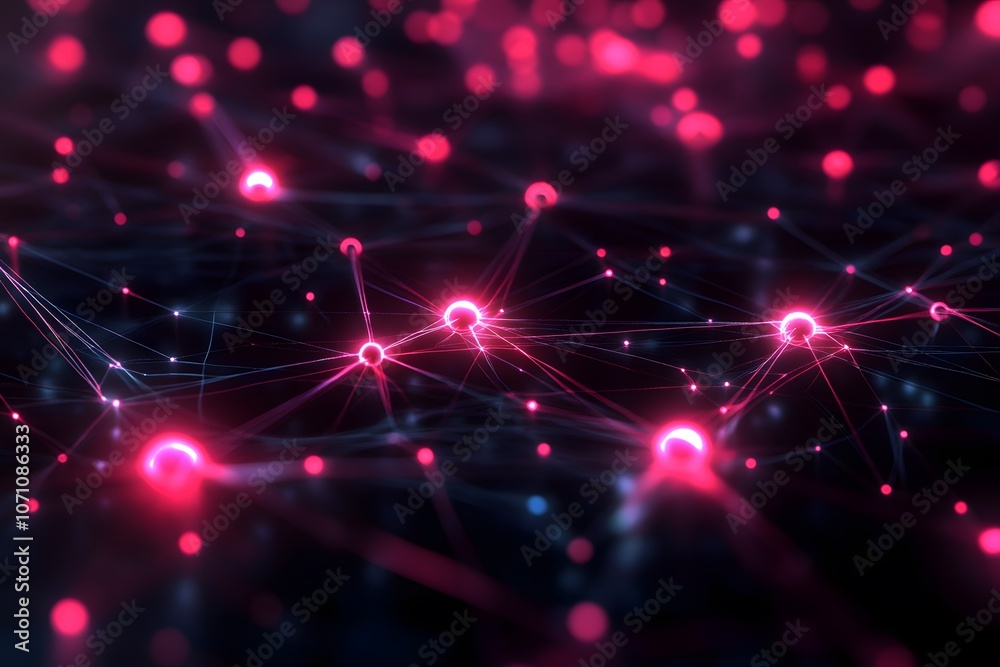 Wall mural 3d network visualization in bright pink with glowing nodes and interconnected lines, abstract futuri