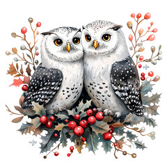 Whimsical Watercolor Owl in Winter Setting – Perfect for Christmas Invites, Cards, Sublimation Designs, and Wall Art