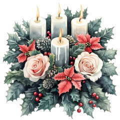 Elegant Floral Arrangements with Christmas Candles – Perfect for Christmas Invites, Cards, Sublimation Designs, and Wall Art