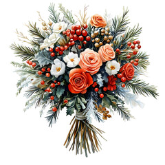 Elegant Flower Bouquet with Christmas Accents – Perfect for Christmas Invites, Cards, Sublimation Designs, and Wall Art