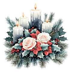 Elegant Floral Arrangements with Christmas Candles – Perfect for Christmas Invites, Cards, Sublimation Designs, and Wall Art