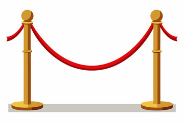 Vector realistic golden barrier rope barrier with red velvet rope. Isolated on white background