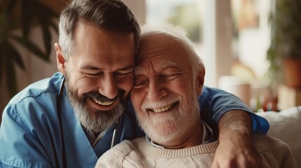 A home health care worker assists an elderly grandparent in their home	
