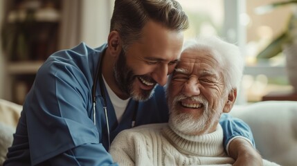 A home health care worker assists an elderly grandparent in their home	
