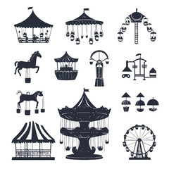 Amusement Park Carousel Silhouette Glyph Set in Black - Professional Image for Design Projects