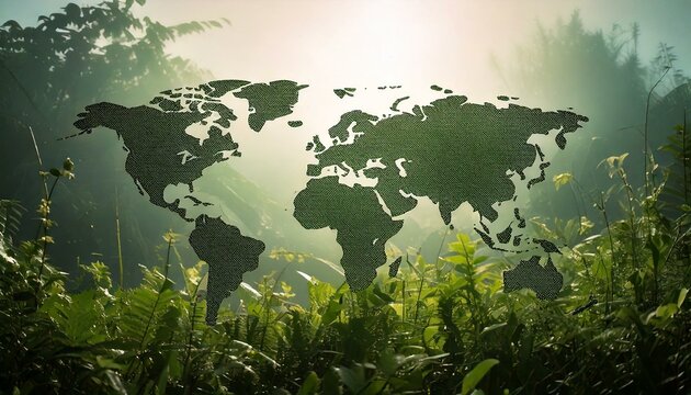Carte du monde sur fond de for&ecirc;t verdoyante