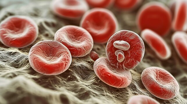 Microscopic View of Red Blood Cells with Parasites