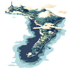 Detailed Map of Japan Vector Illustration on White Background
