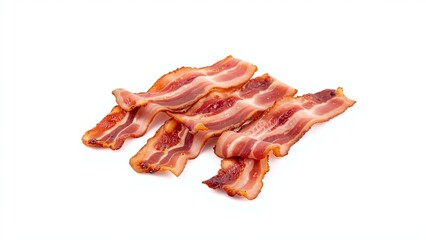 Crispy Bacon Strips Isolated on White Background Showcasing Rich Texture and Color