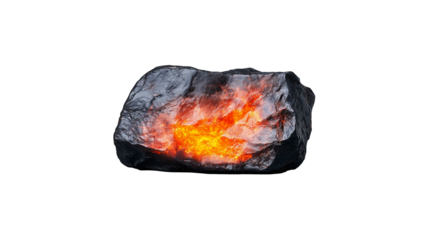 Molten rock with lava, transparent background