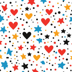 Seamless Pattern Heart Dot Star Vector