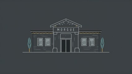 Naklejka premium Minimalist dark-themed morgue building illustration with clean lines and subtle details - concept of morgue logo