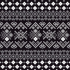 Fototapeta premium Nature vintages cross stitch traditional ethnic pattern paisley flower Ikat background abstract Thailand sarong seamless pattern for fabric print cloth dress carpet curtains and sarong.