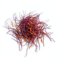 Naklejka premium Vibrant Saffron Threads Isolated on a Clean White Background Showcasing Delicate Texture and Structure