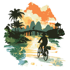 Vietnam Travel Destination Vector Illustration on White Background