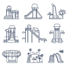 Water Park Slides Line Icons Set Linear Style