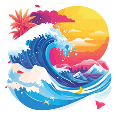 Bright Wave Summer Greeting Card Background Vector Illustration