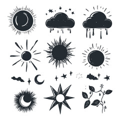 Silhouette Sun and Cloud Weather Icon Stamp Set for Professional Designs
