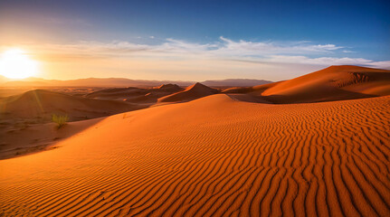 Sand dunes in the Sahara Desert at amazing sunrise