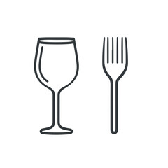 Elegant Wineglass and Fork Line Icon Vector Sign