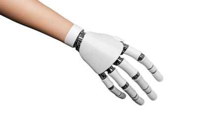 Robotic hand in white, transparent background