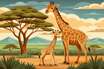 A mother giraffe with her baby