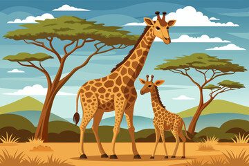 A mother giraffe with her baby